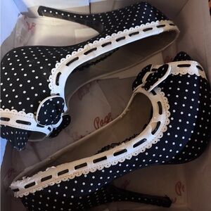 Bettie Page Black and White Polka Dot Heels